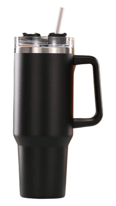 40oz Stainless Steel Tumbler with Straw & Handle